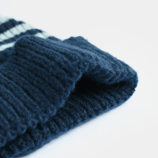 Boys Acrylic Woolen Cap-Grey Stripe