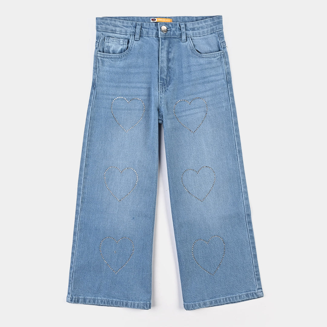 Girls Denim Stretch Pant Hearts & Studs-Ice Blue