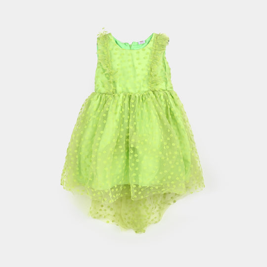 Girls Net Fancy Frock Flower-Green