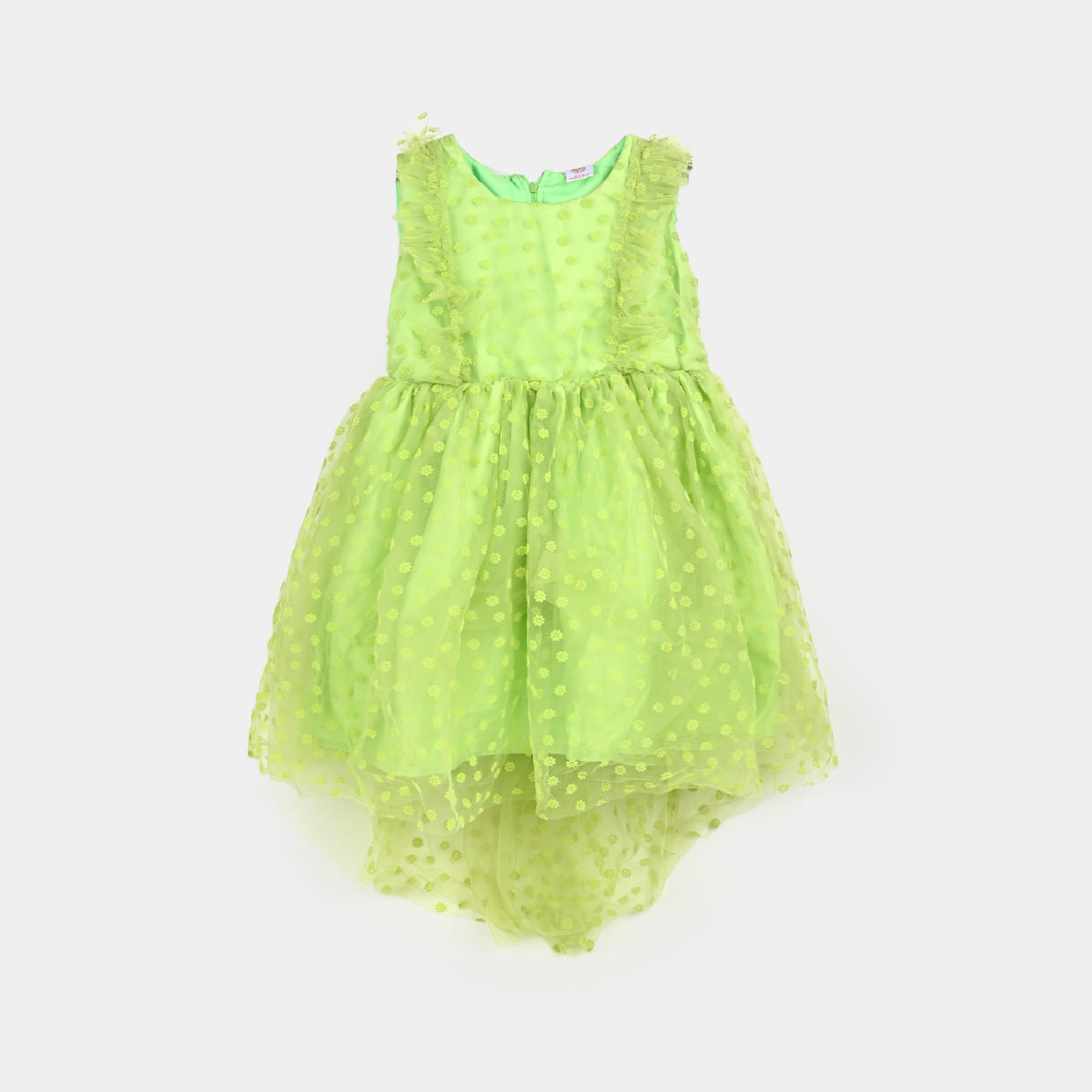 Girls Net Fancy Frock Flower-Green