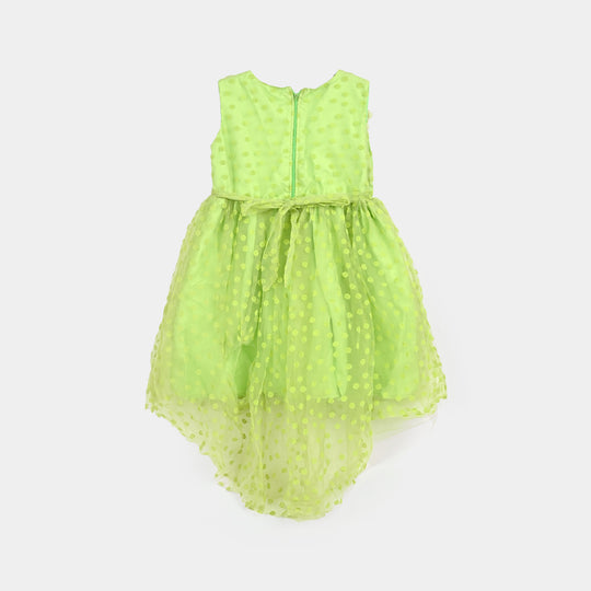 Girls Net Fancy Frock Flower-Green