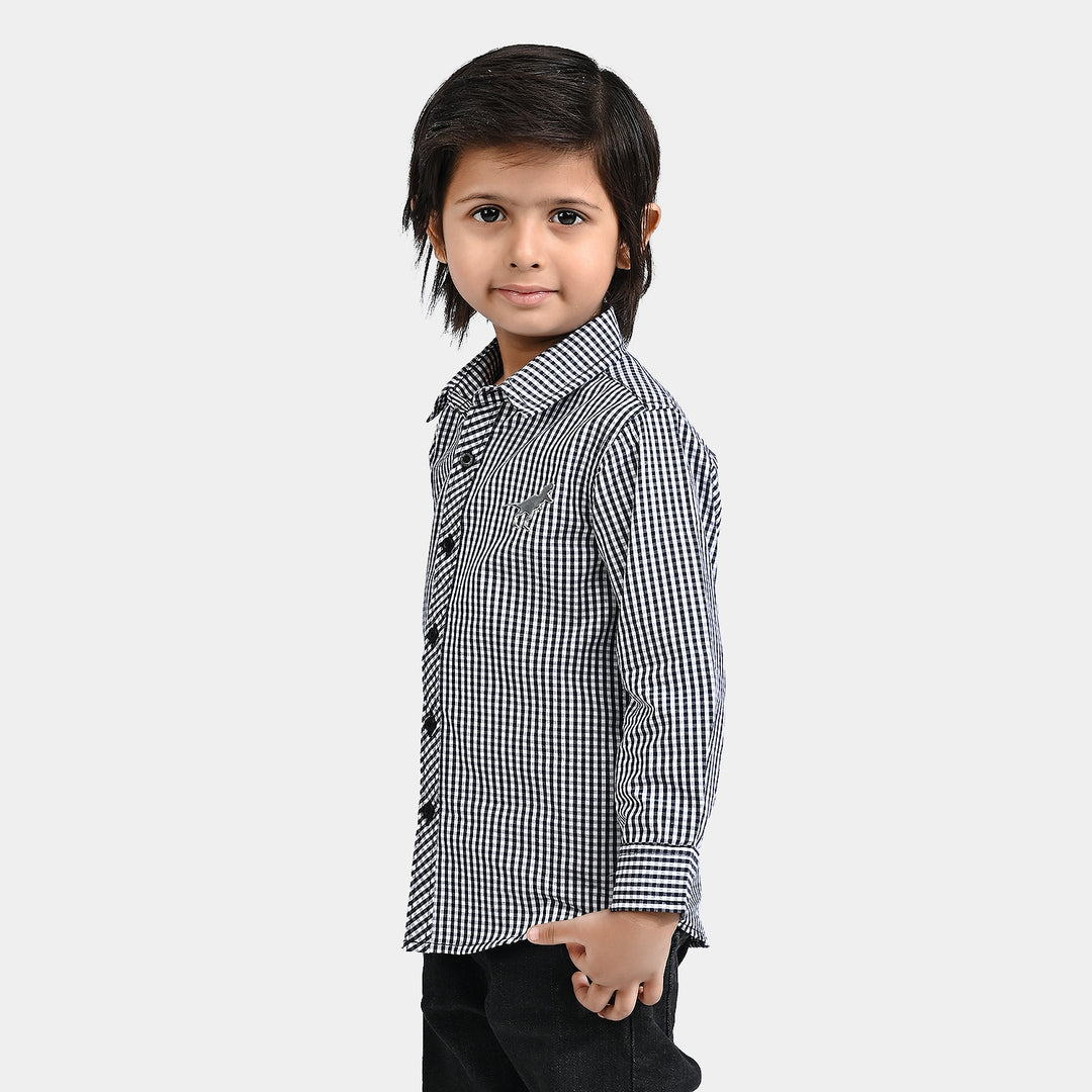 Boys Yarn Dyed Casual Shirt F/S (Scout Crew)-Black. Check