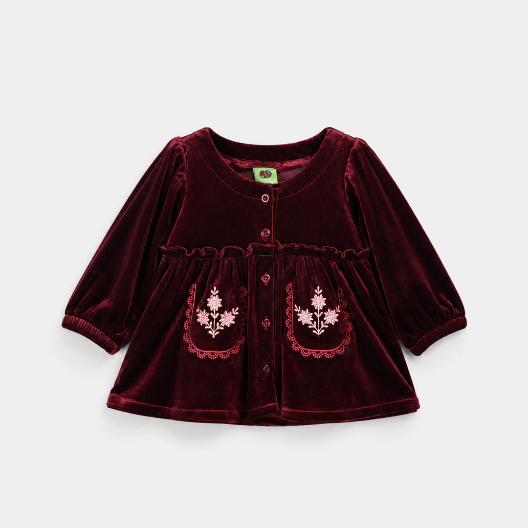 Infant Girls Velvet Emb Top Velvet Moss