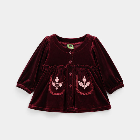 Infant Girls Velvet Emb Top Velvet Moss