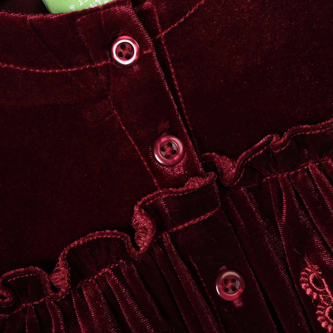 Infant Girls Velvet Emb Top Velvet Moss