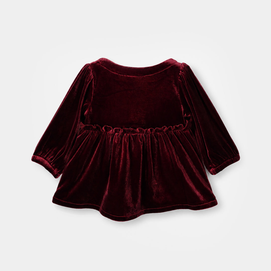 Infant Girls Velvet Emb Top Velvet Moss