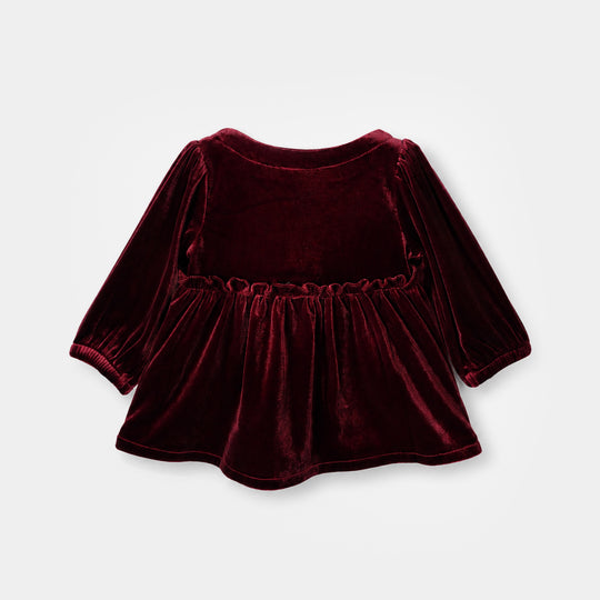 Infant Girls Velvet Emb Top Velvet Moss
