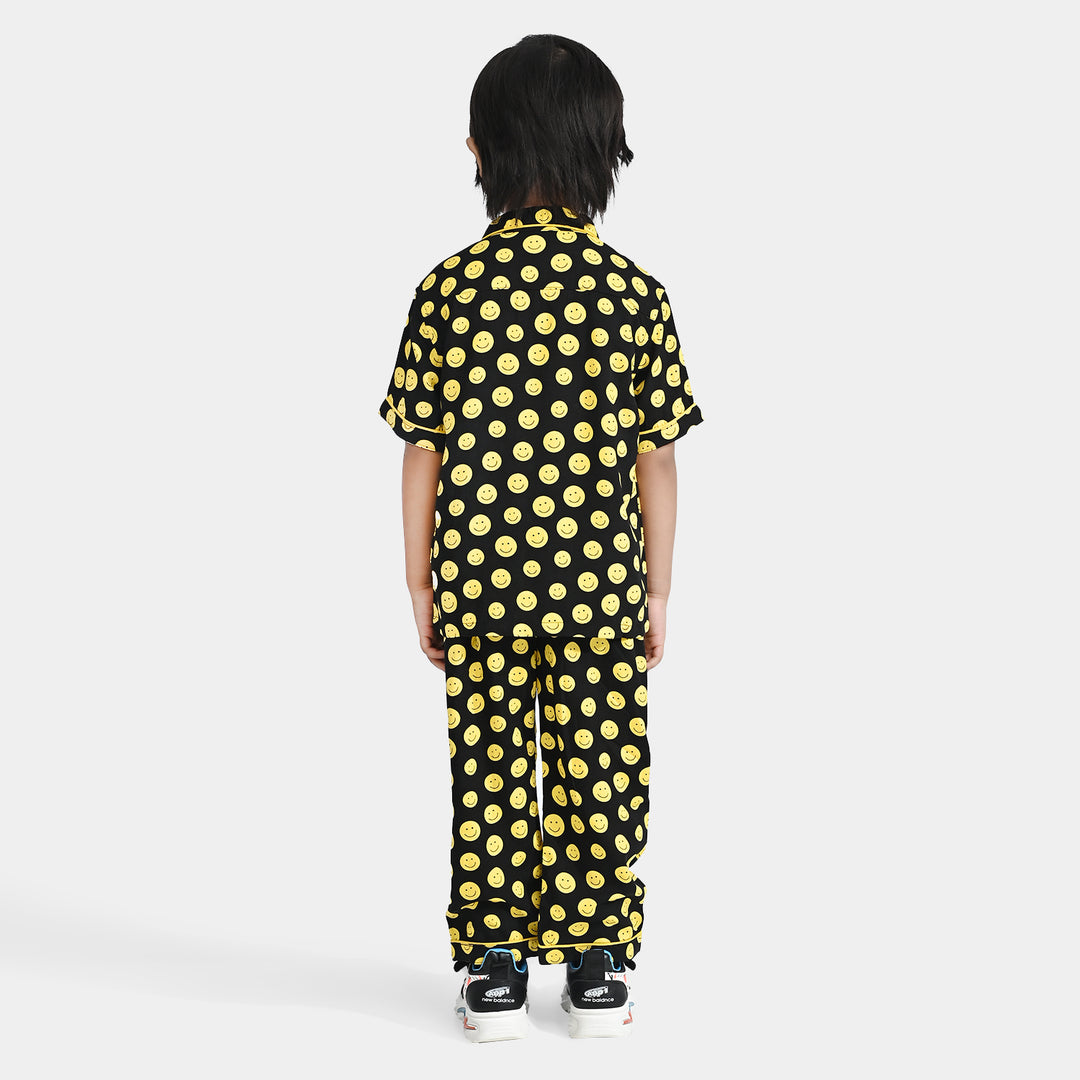 Boys Viscose Nightwear Smiley - BLACK