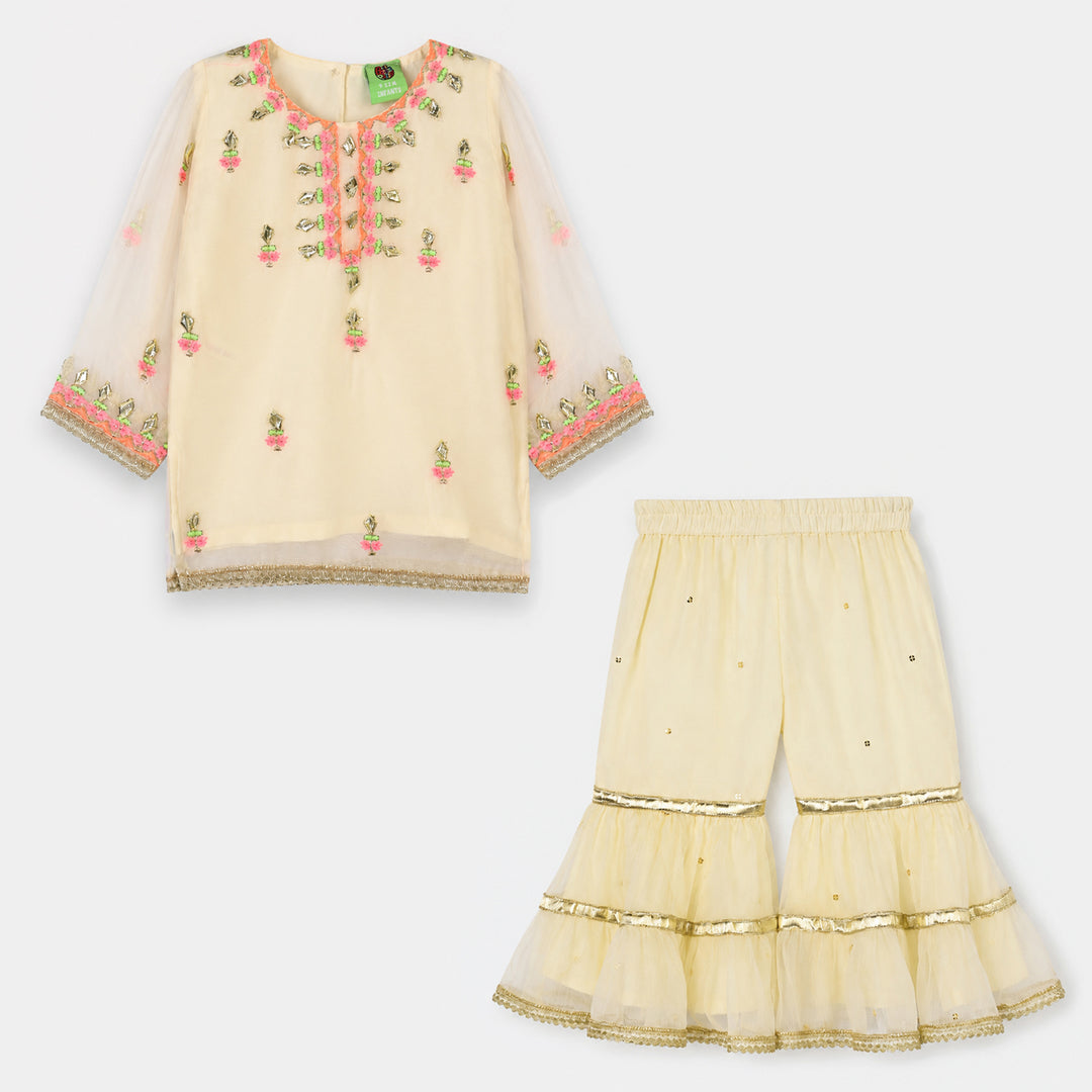 Infant Girls Chiffon 2Pcs Noor Rani-Off.White