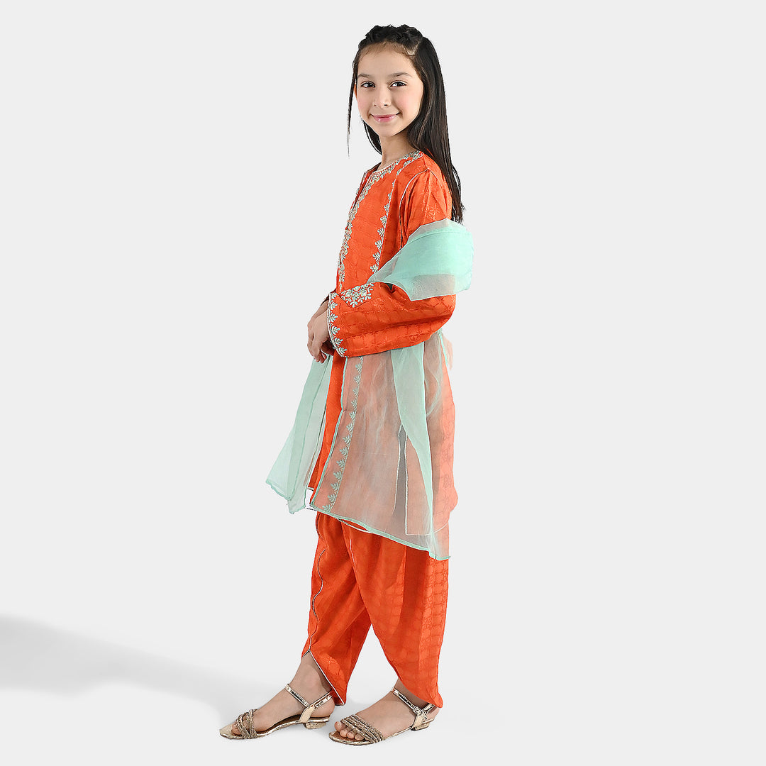 Girls Jacquard 3 Pcs Raqs - Rust