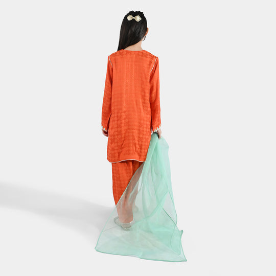 Girls Jacquard 3 Pcs Raqs - Rust