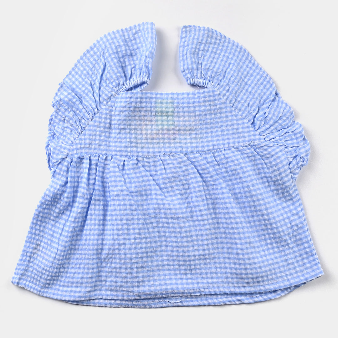 Infant Girls Poly Cotton Flower EMB 2PC Set -LT.Blue