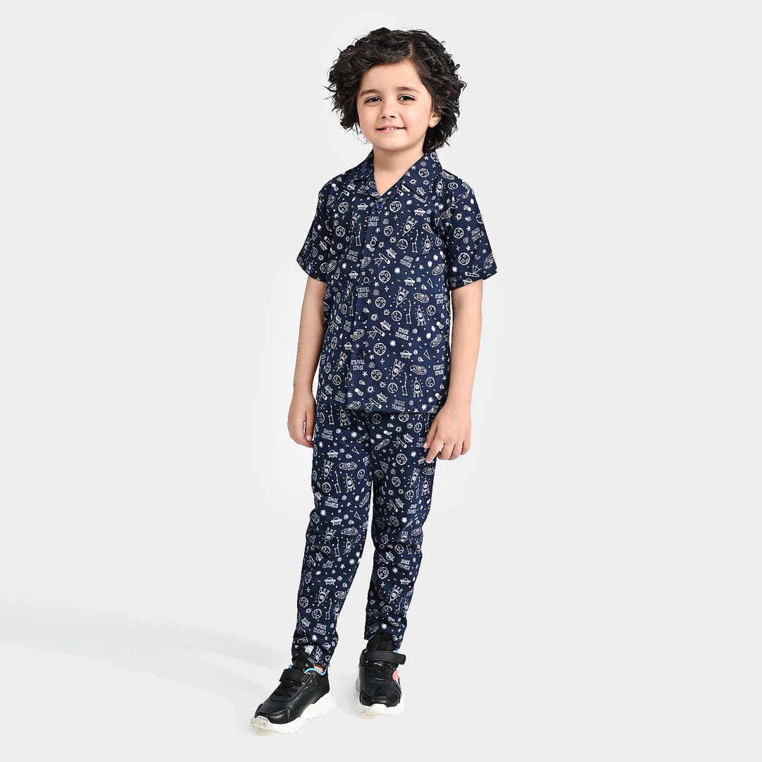 Boys Cotton Jersey NightWear Space Travels-NAVY