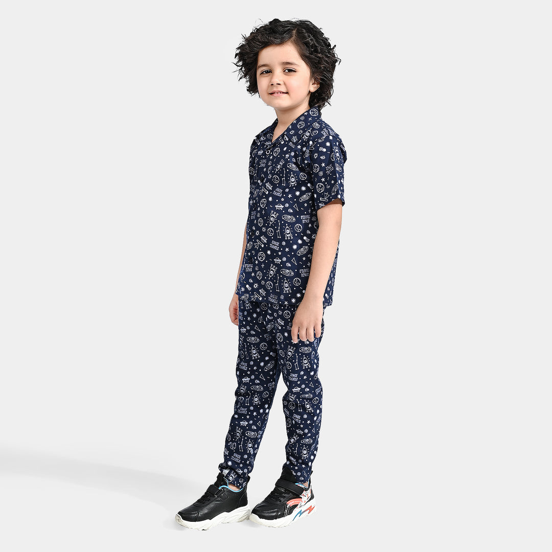 Boys Cotton Jersey NightWear Space Travels-NAVY