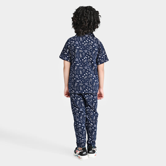 Boys Cotton Jersey NightWear Space Travels-NAVY