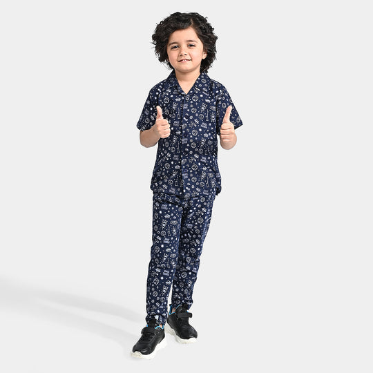 Boys Cotton Jersey NightWear Space Travels-NAVY