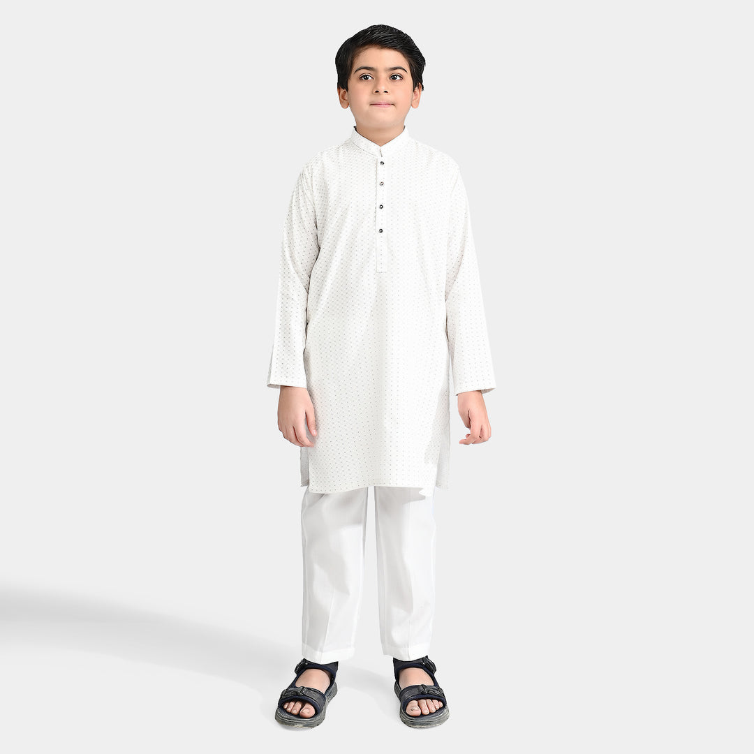 Boys Poly Viscose Shalwar Suit-Off-White