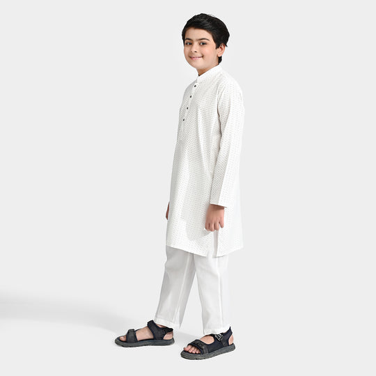 Boys Poly Viscose Shalwar Suit-Off-White