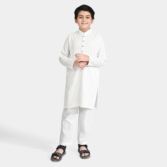 Boys Poly Viscose Shalwar Suit-Off-White