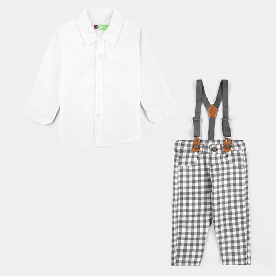 Infant Boys Flannel Woven Suit F/S Check Style-Grey/White