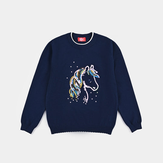 Girls Knitted Sweater - Navy