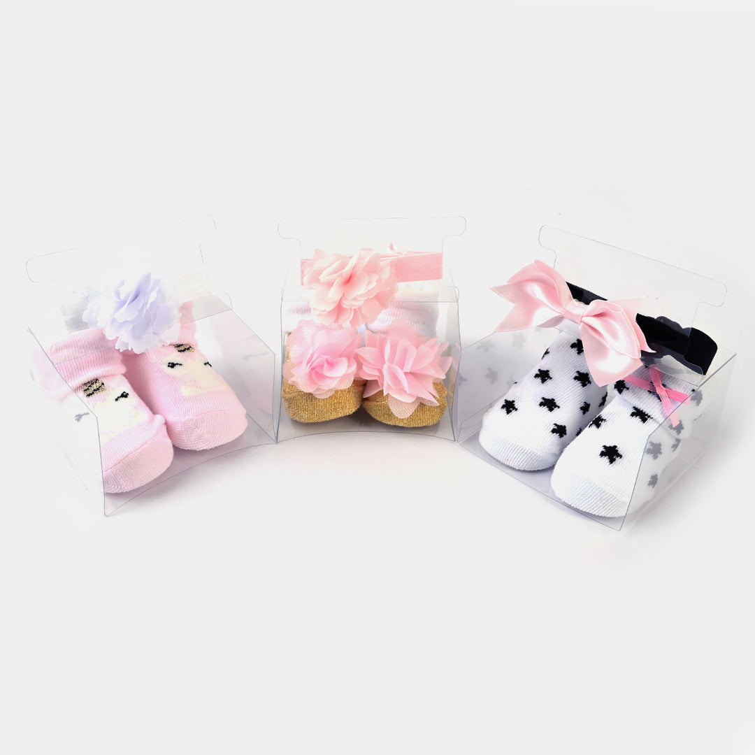 Baby Girl Socks & Headband Pack of 3 Gift Set