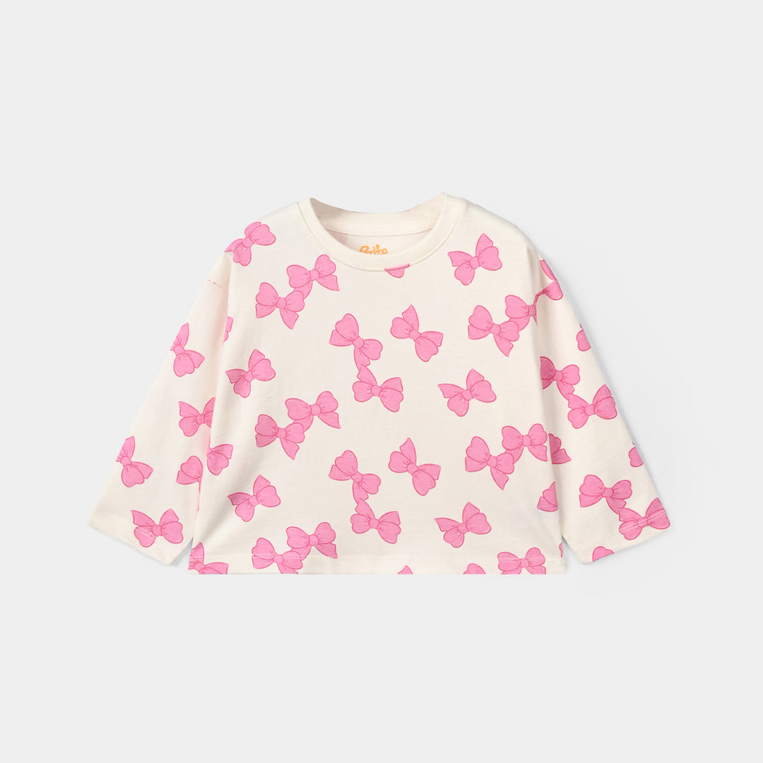 Girls Cotton Jersey T-Shirt F/S Bow Pattern