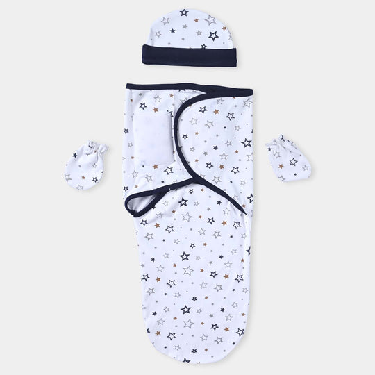 Baby Swaddle With Cap & Mittens Set