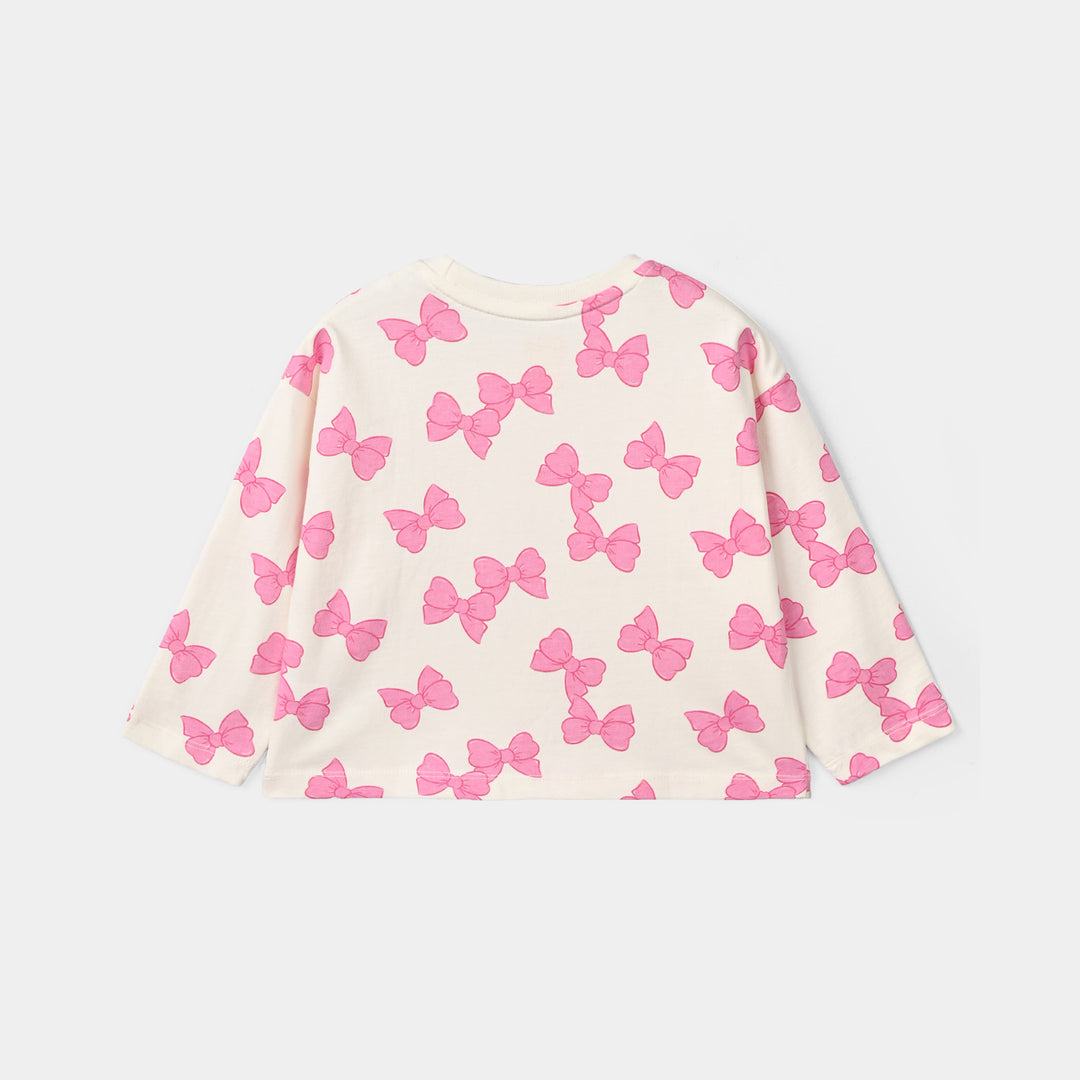 Girls Cotton Jersey T-Shirt F/S Bow Pattern