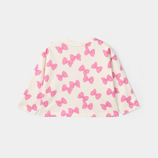 Girls Cotton Jersey T-Shirt F/S Bow Pattern