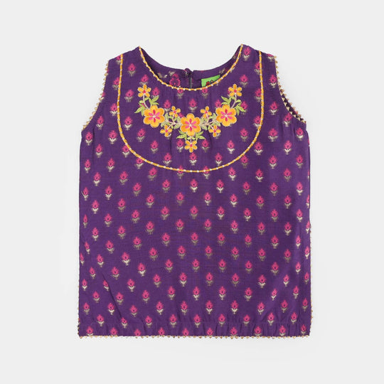 Infant Girls Cotton Jacquard Embroidered 2-Piece Set (Munni) - Purple