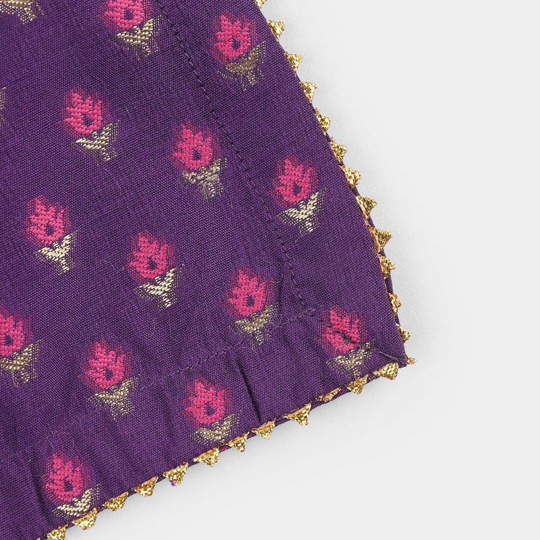 Infant Girls Cotton Jacquard Embroidered 2-Piece Set (Munni) - Purple