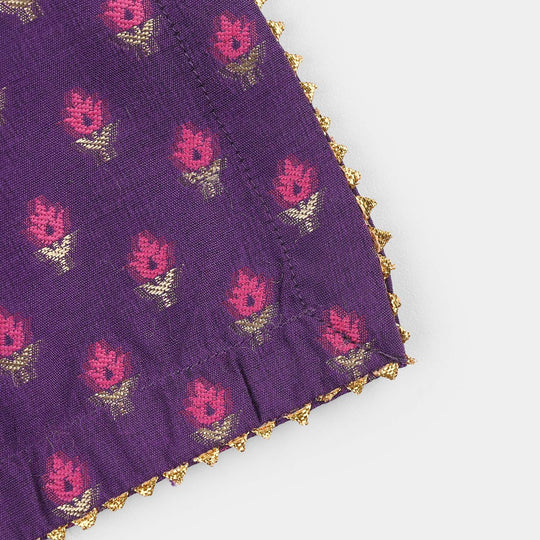 Infant Girls Cotton Jacquard Embroidered 2-Piece Set (Munni) - Purple