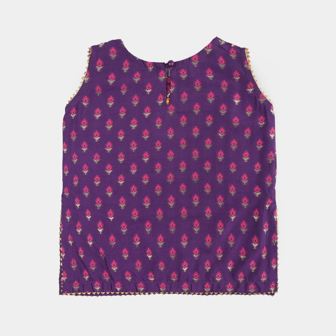 Infant Girls Cotton Jacquard Embroidered 2-Piece Set (Munni) - Purple