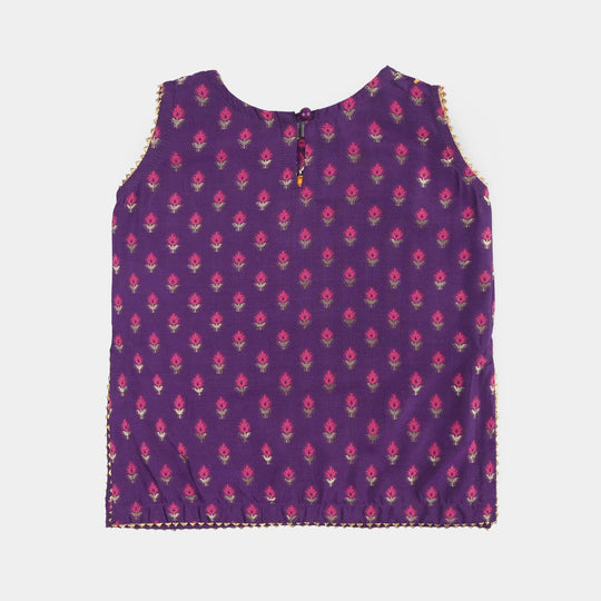 Infant Girls Cotton Jacquard Embroidered 2-Piece Set (Munni) - Purple