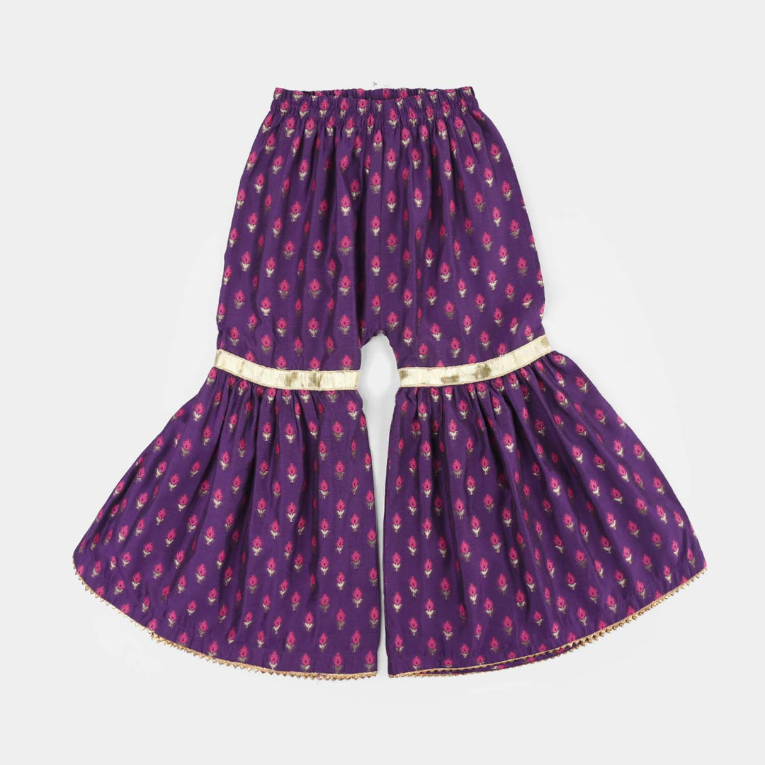Infant Girls Cotton Jacquard Embroidered 2-Piece Set (Munni) - Purple