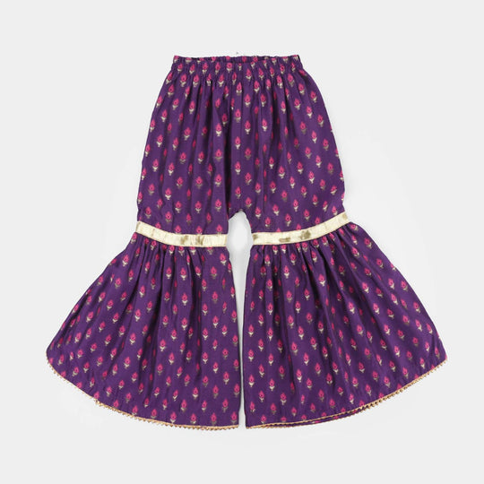 Infant Girls Cotton Jacquard Embroidered 2-Piece Set (Munni) - Purple