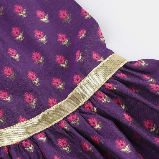 Infant Girls Cotton Jacquard Embroidered 2-Piece Set (Munni) - Purple