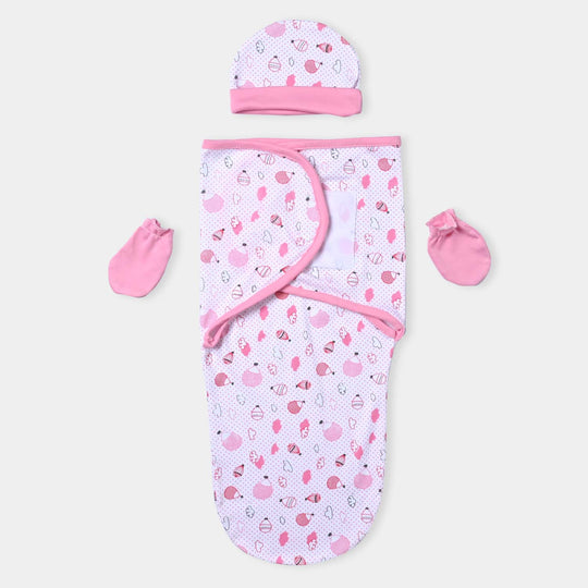 Baby Swaddle With Cap & Mittens Set