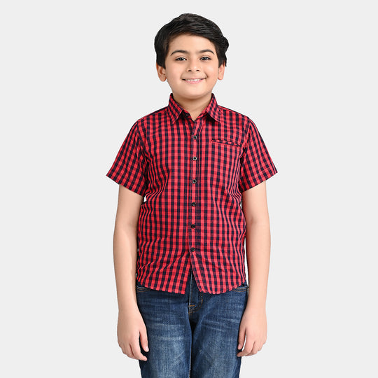 Boys Yarn Dyed Casual Shirt H/S-Red.Check