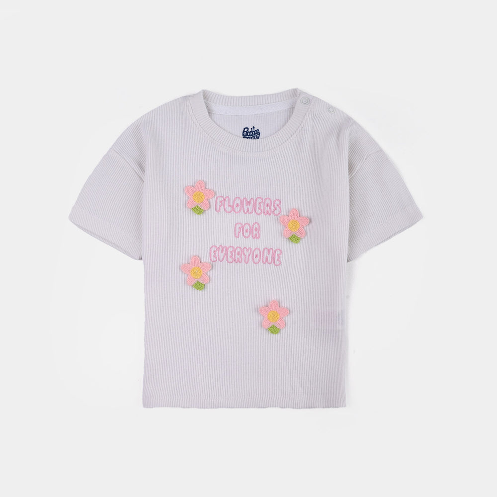 Infant Girls 2x1 Rib T-Shirt (Flower) - White