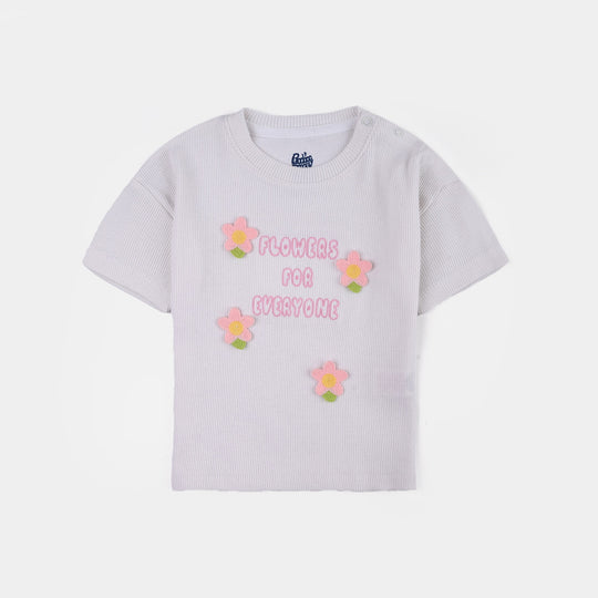 Infant Girls 2x1 Rib T-Shirt H/S Flower For Everyone-White