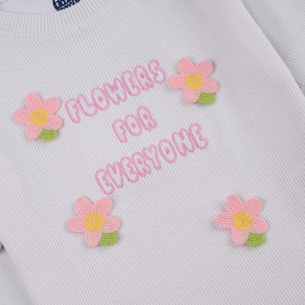 Infant Girls 2x1 Rib T-Shirt H/S Flower For Everyone-White