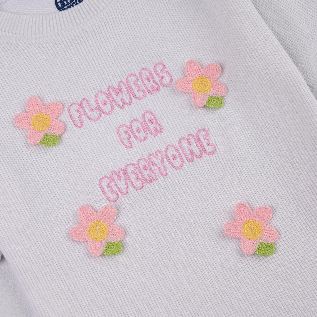 Infant Girls 2x1 Rib T-Shirt H/S Flower For Everyone-White