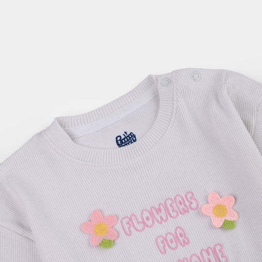 Infant Girls 2x1 Rib T-Shirt H/S Flower For Everyone-White