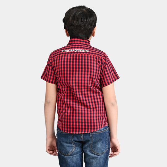 Boys Yarn Dyed Casual Shirt H/S-Red.Check