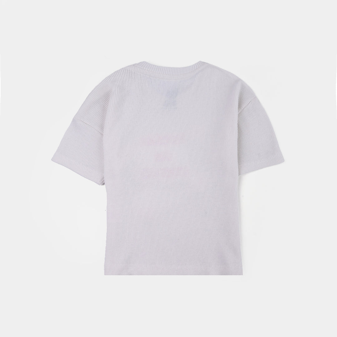 Infant Girls 2x1 Rib T-Shirt H/S Flower For Everyone-White