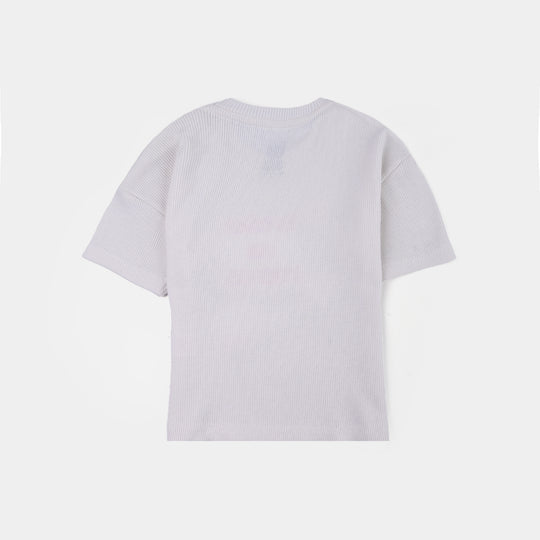 Infant Girls 2x1 Rib T-Shirt H/S Flower For Everyone-White