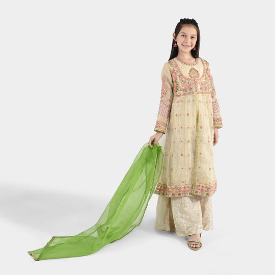 Girls Jacquard 3Pcs Gul Raiz-Cream