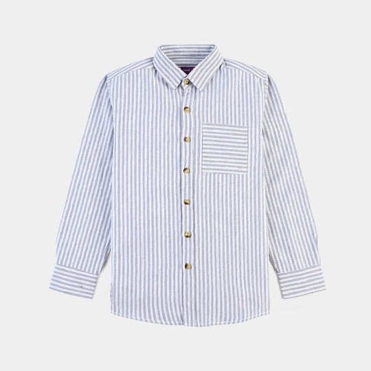 Boys Yarn Dyed Casual Shirt (All About Having Fun)-Whte.Stripe